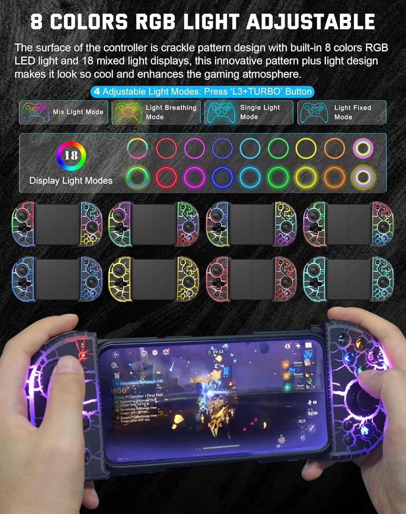 Joso Phone Controller for iPhone, Android, wireless Game Joystick with Hall Effect Joystick/Turbo, RGB Controller for iPhone 16/15/14/13/12 Series, Galaxy S24/23/S22/S21 Series Play COD Mobile & More - Image 3
